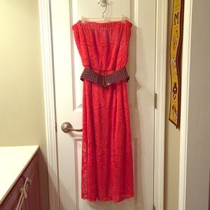 Large Strapless Orange Knee-Length Dress